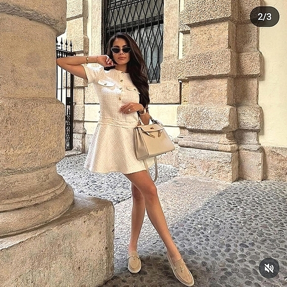 ZARA TEXTURED TWEED MINI DRESS ECRU - Picture 5 of 16